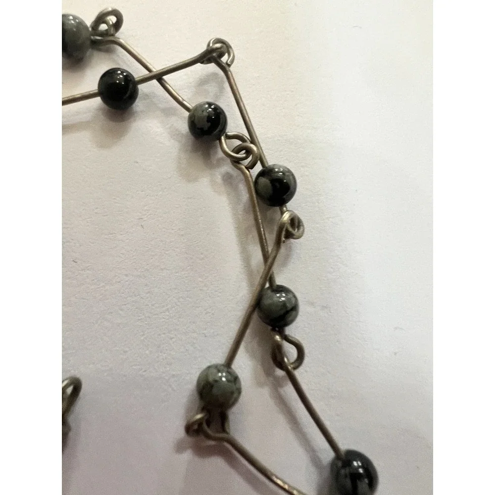 Artisan Wire Beaded Bracelet Gray‎ Black Beads Minimalist Modernist Open Airy